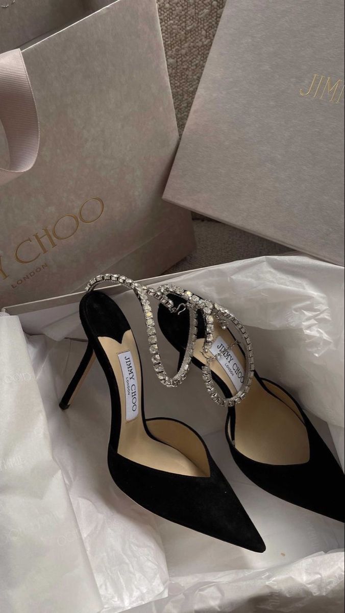 Jiimy Crystal Strap Black Satin Heels - ARGENTO STORE