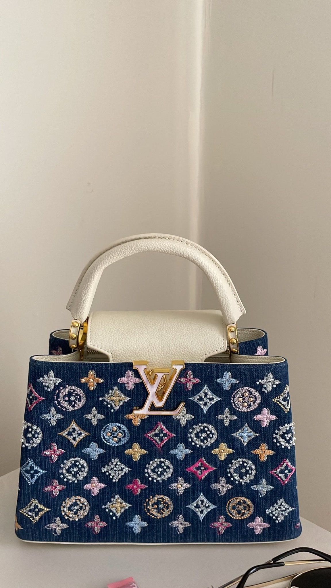 Luxury Denim Monogram Embellished Top-Handle Bag - ARGENTO STORE